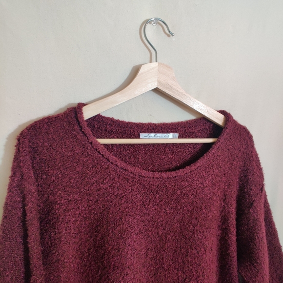 LULU B Colorful Comfy Clothing Burgundy Teddy Scoop Neck Long Sleeve Sweater L - Picture 2 of 11